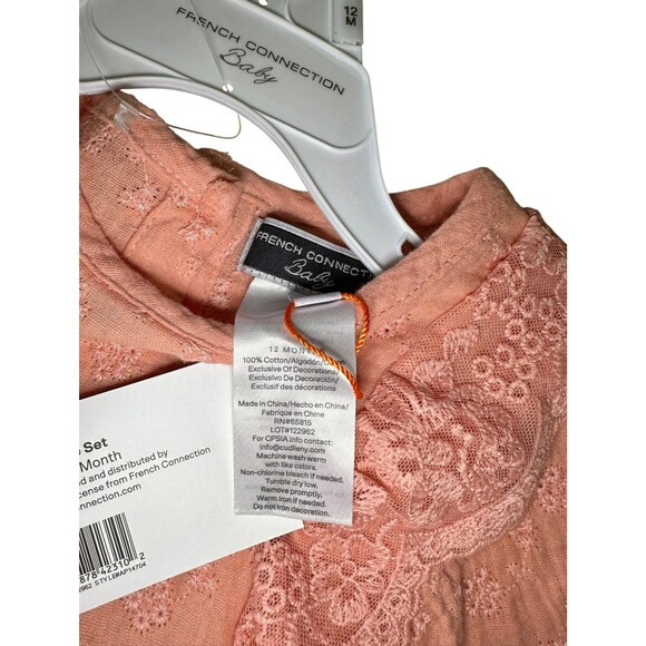 French Connection Baby Girl's Dress w/Headband Eyelet Lace Cotton Size 12M Coral - Picture 4 of 4